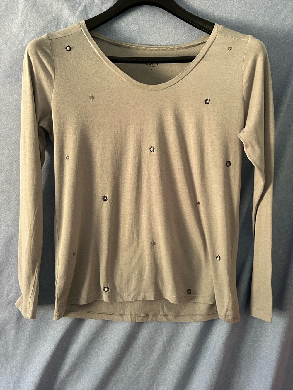 Loft Women's Long Sleeve Embellished Scoop Neck Top - Gray